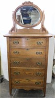 Antique Chiffonier Gentleman's Tall Oak Dresser