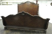 Ornate Dark Wood King Sleigh Bed Frame