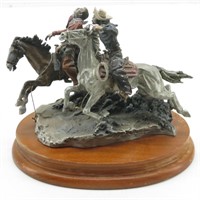 "Chilmark" Signed Pewter Horse & Cowboys Figurine