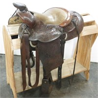 Bull Dogging Western Saddle Signed "Miller Denver"