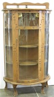 Oak Spoon Carved Leaded Glass Curio Cabinet