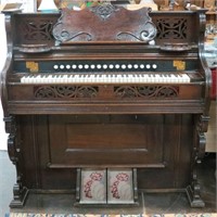 Ornate Dark Wood Pump Organ "Beckwith Organ Co"
