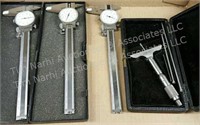 3 dial calipers & Starrett 0-3" depth micrometer