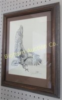 (A) Framed Eagle Print Artist Signed Jerry Larsen