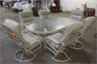 OVAL PATIO TABLE 76"x42'" AND (6) CHAIRS WITH