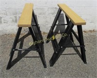 Folding Saw Horses Metal Frames with Wood Tops