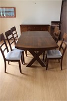 Ashley Rustic Farmhouse Trestle Table/Chairs/Buffe