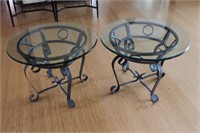 2 x Round Metal/Glass End Tables