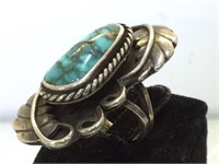 Sterling & Turquoise Native Amer. Ring, size  6.5
