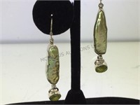 Sterling,fresh water pearl & green gems earrings