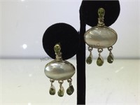Sterling , mop & green gemstone earrings