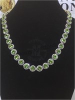 Sterling Peridot & white topaz necklace w/ gold