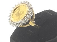 Gold panda .999 coin 14k gold ring, size 5.5