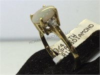 10k gold ring w/ opal & diamonds, size 5