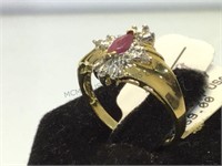 10 k gold ring w/ ruby & diamonds, size 6