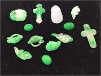Lot of jade pendant pieces, crosses, & more