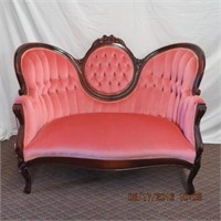 Victorian rose carved, button tufted settee