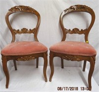 2 Carved fruit balloon back Victorian side chair