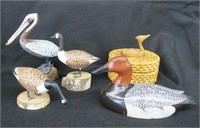 Collection of decoys and carved birds