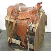 Tooled Leather Western Saddle w/Stirrups