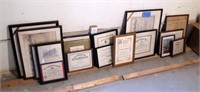 Lot, 16 vintage framed diplomas and achievement