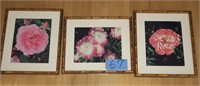 Lot of 3 framed and matted flowers prints
