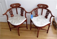 Oriental carved rosewood corner chairs