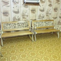2 wrought iron and wood benches