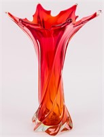 Red Hand Blown Art Glass Amberina Twist Vase