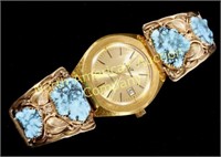 Navajo 14K Gold Turquoise Band & Waltham Watch