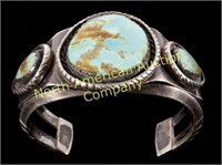 Navajo Early Old Pawn Silver & Turquoise Bracelet