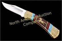 Navajo Dave Yellowhorse Buck Inlaid Knife in Box
