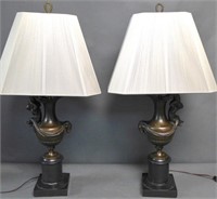 Pair Bronze & Marble Ewers as Lamps
