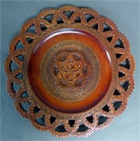 Hand Carved & Pierced Wooden Polish Folk Art Plate