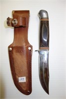 SHARP HUNTING KNIFE FIXED BLADE W/LEATHER SHEATH