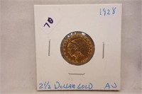 1928 2 1/2 GOLD INDIAN QUARTER EAGLE  AU