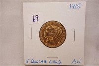 1915 5 $ GOLD HALF INDIAN    AU