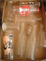 Glass Porky Pig Cup & Bottles