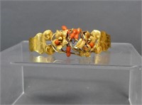 Gilt & Coral Antique Hinged Cuff Bracelet