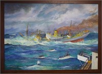Large Signed U.S. Coast Guard Shipwreck Painting