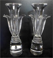 Pair Steuben Glass Floriform Candlesticks