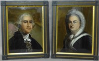 Pair Eglomise Paintings of Geo & Martha Washington