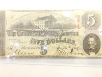 1863 $5 Confederate Currency