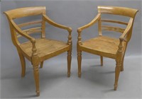 Pair Antique Solid Wood Arm Chairs