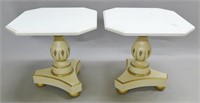 Pair Marble Top and Painted Wood End Tables