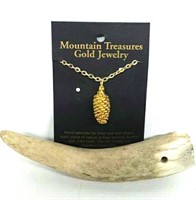 14kt Gold Coated Pine Cone & Antler Pendant