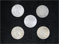 (Qty - 5) Peace Silver Dollars-