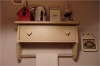White painted towel rack with faux drawer