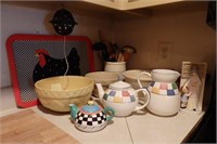 Grouping of stone ware and other kitchen items