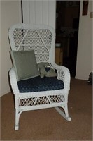 White painted wicker rocking chair